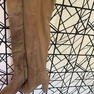 Over the knee tan heeled boots
